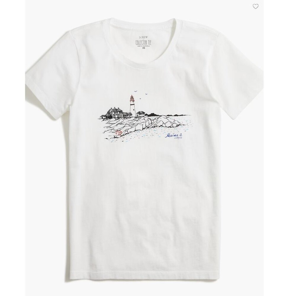 J.Crew Maine  Seaside Lighthouse Nautical Sketch Tee Sz S EUC